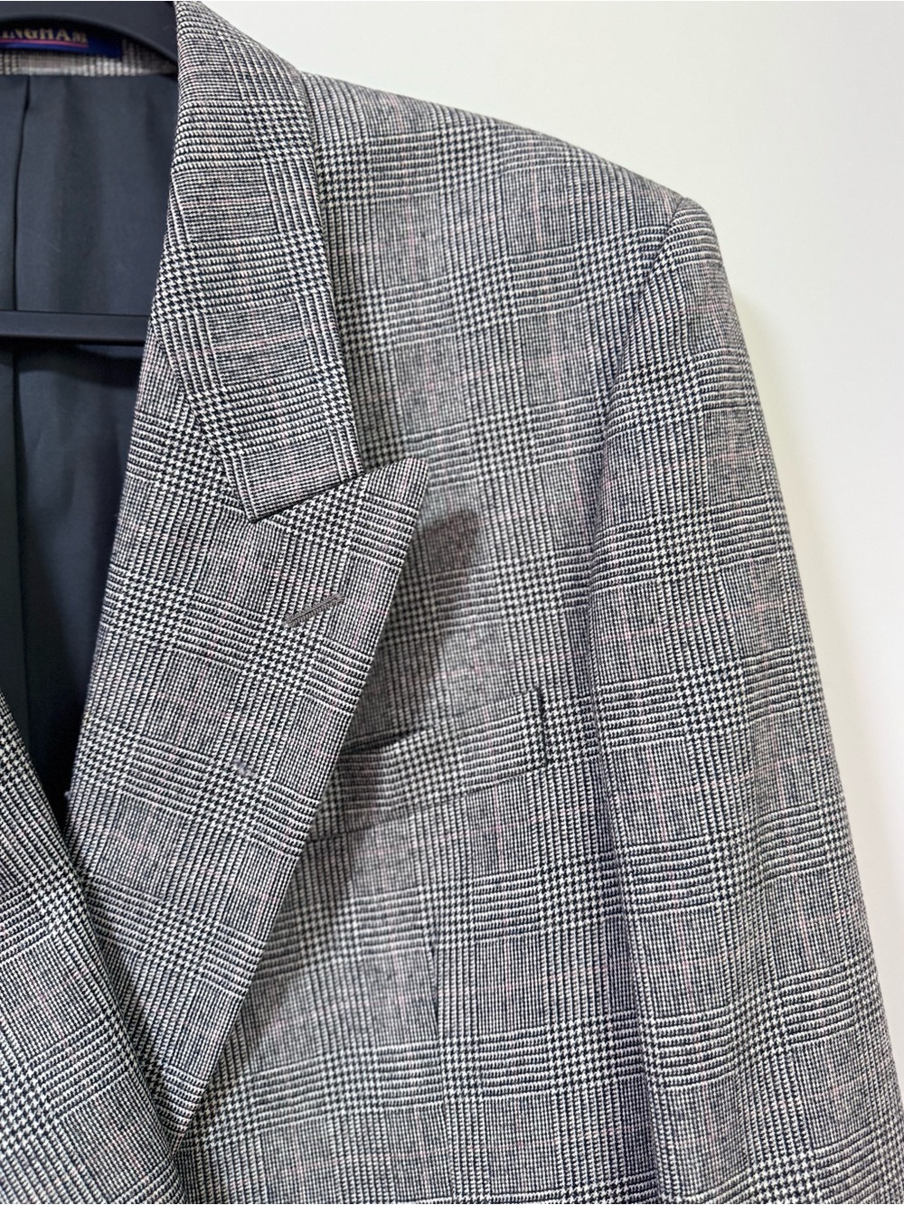 Vintage 93s Buckingham EssEss Samsung Wool Glen Plaid Double Breasted Blazer 40B - Picture 3 of 10